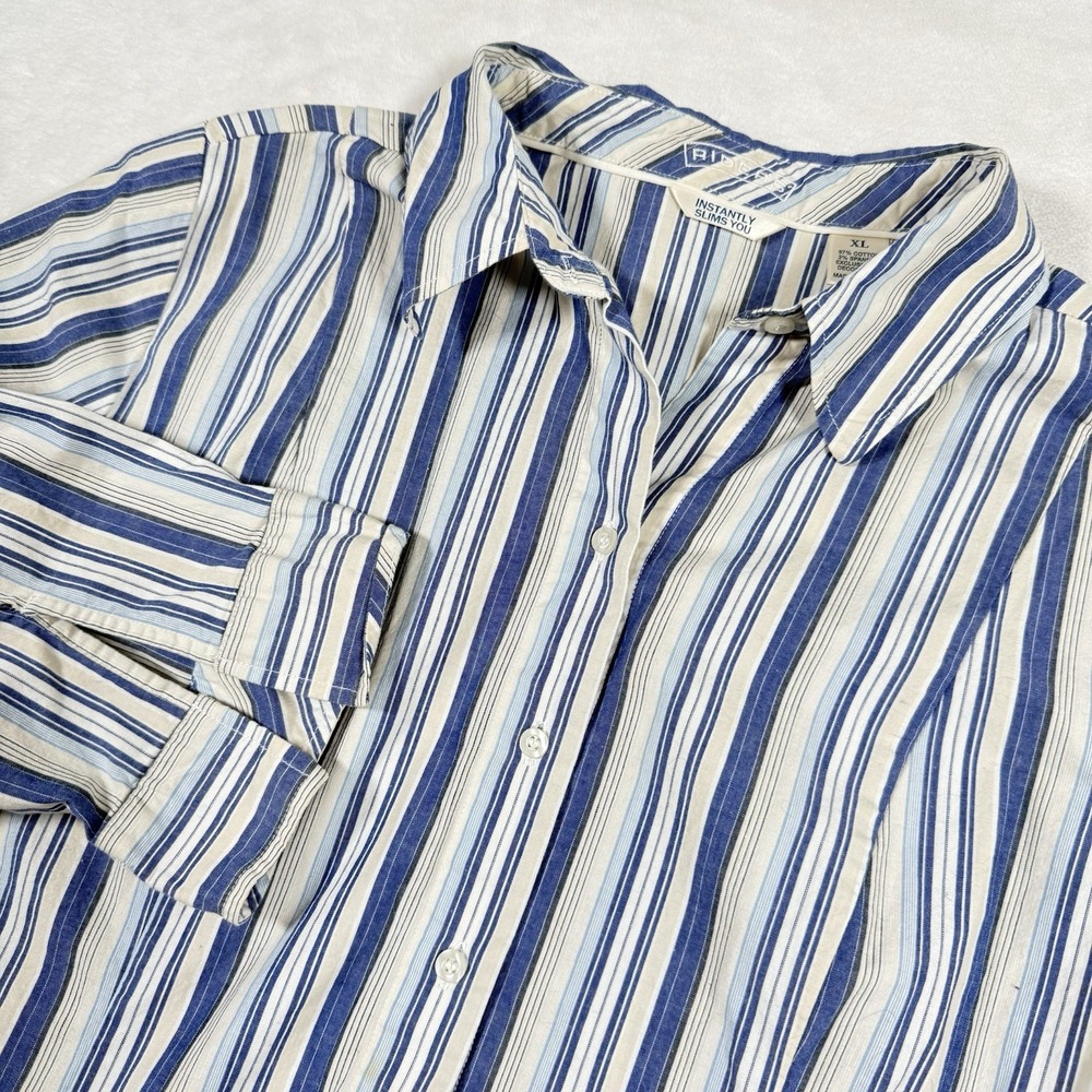 Riders by Lee Womens XL Shirt Blue Stripe 3/4 Sleeve Slimming Cowgirl Western
